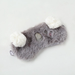 Cute grey plush koala sleep mask with fuzzy white ears for comfortable light blocking