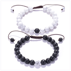 Natural Stone Beaded Bracelet Lava Rock Howlite Tiger Eye Adjustable Hand Woven Rope Matte Jewelry For Men Women