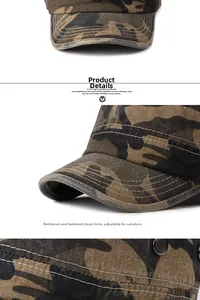 Detail of woodland camouflage army cap featuring reinforced adjustable brim and metal eyelets