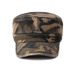 Classic camouflage flat top military cap made of durable canvas for outdoor activities