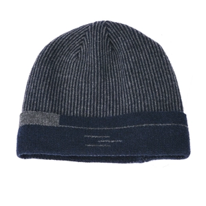 Winter Strickmütze für Herren in Dunkelblau und Grau mit warmem Fleece-Innenfutter