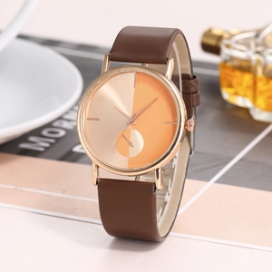Minimalist women's quartz watch with dual-tone dial and rose gold case detail