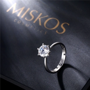 Classic six-prong sterling silver ring with 6mm cubic zirconia and adjustable band