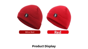 Detailed knit texture and TRUE logo patch on burgundy and red winter beanies