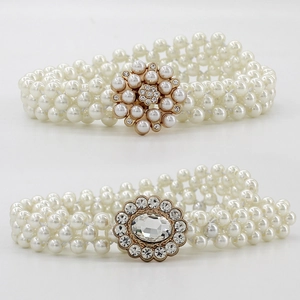 Ceintures de taille élastiques en perles avec boucle fleur et accents en strass brillant