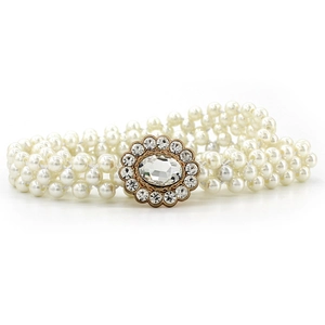 Ceinture élastique élégante en perles blanches avec boucle fleurie en strass pour robes