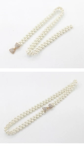 Détail de la chaîne de taille en perles doubles avec une boucle noeud en strass étincelante