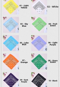 Collage of ten colorful paisley cotton bandanas for cycling and hip-hop styling