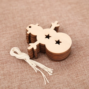 Set of 10 DIY wooden snowman Christmas tree ornaments with star cutouts and string