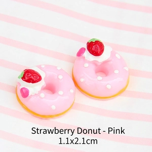 Pink resin strawberry donut charm for DIY hair clips, 1.1x2.1cm, flatback craft detail