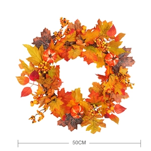 50cm Autumn wreath with artificial maple leaves, pumpkins, and berries for home decor