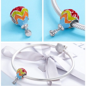 Colorful hot air balloon charm in 925 silver with red, yellow, orange and blue enamel