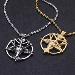 Retro stainless steel Baphomet goat head pentagram pendants in gold and silver colors