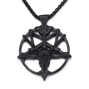 Vintage gothic stainless steel pendant with horned goat head and pentagram design