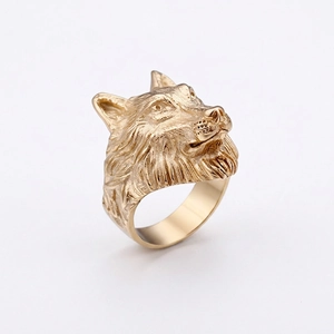 Anello Testa Di Lupo Da Uomo Acciaio Inossidabile Placcato Oro 18K Vintage 3D Intagliato Punk Gothic Animal Gioielli