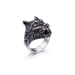 Anello da uomo vintage a testa di lupo in acciaio inossidabile con finitura nera