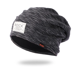 Winter double layer knit rock beanie with fleece lining in heather grey snow pattern
