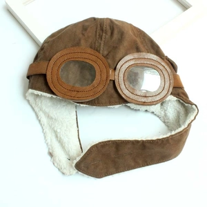 Chapeau de trappeur aviateur marron pour enfant avec doublure en peau de mouton
