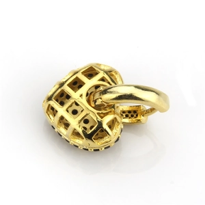 Detailed back view of gold heart earring featuring a precise hollow mesh grid structure