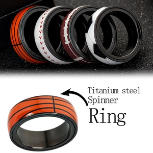 Spinner Ring Sports Basketball Football Baseball Soccer Titanium Steel Anxiety Relief Rotatable Finger Jewelry