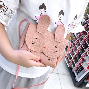 Pink rabbit-shaped kids crossbody bag with 3D ears and textured faux leather