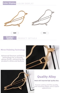 Macro detail of bird-shaped alloy hair clip with mirror-polished gold and silver finish