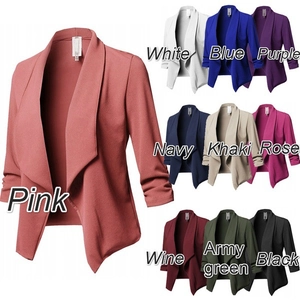 Collage of slim fit long sleeve blazers showcasing ten vibrant solid color options