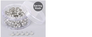 Close-up of silver-plated ball head earring posts with loops for DIY jewelry making