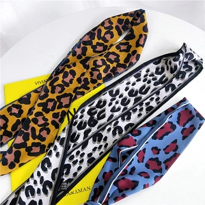 Double-sided leopard print skinny scarf set for hair and wrist styling in three colors