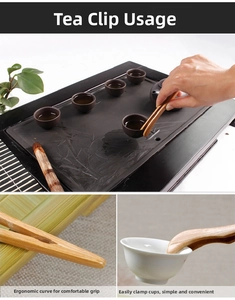 Detailed close-up of ergonomic bamboo tea tongs for traditional Gongfu tea service