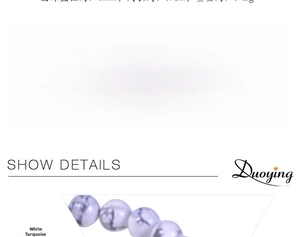 Detail showing 8mm white turquoise beads with natural gray veining and 19cm inner circumference