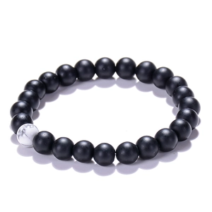 8mm matte black stone and white turquoise beaded bracelet for couples on white background
