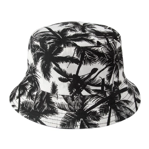 Reversible Coconut Palm Print Bucket Hat Polyester Sun Protection Tropical Style Outdoor Beach Travel Hat For Men Women