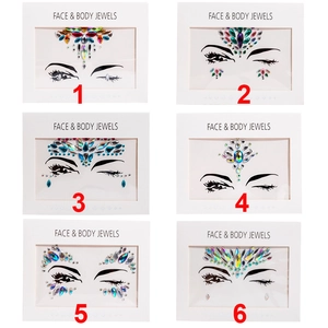 Face and body jewels set featuring six iridescent acrylic crystal gem stickers for makeup