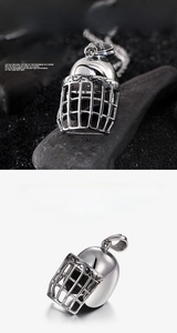 Polished silver stainless steel baseball helmet pendant for men with fine grid details