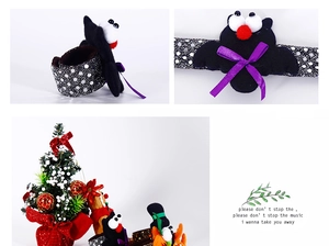 Detailed views of Halloween slap bracelet featuring black bat plush and purple bow decoration