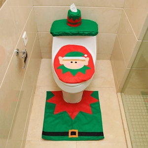 Ensemble de 3 pièces pour toilettes lutin de Noël avec housse de réservoir et tapis
