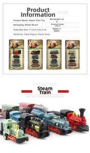 Nahaufnahme von Dampflok-Spielzeugauto-Set aus Legierung mit Trägheitsantrieb