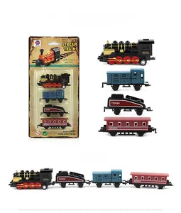 Detailliertes Set aus Retro-Dampfzug-Legierungsmodellen mit Lok und Frachtwagen
