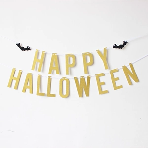 Happy Halloween Banner Glitter Paper Garland Letters With Bat Hanging Decor Party Supplies Holiday Home Ornament