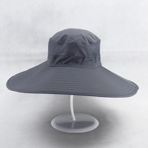 Gray wide brim sun hat with breathable mesh band and quick-dry fabric for outdoor fishing