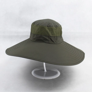 Army green wide brim sun hat with breathable mesh and quick-dry fabric for fishing and hiking