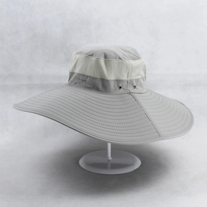 Outdoor Wide Brim Sun Hat Breathable Mesh Polyester Quick Drying Fishing Hiking Bucket Hat Adjustable Drawstring