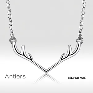 Elegant 925 silver elk antler pendant necklace with a minimalist V-shaped design for women