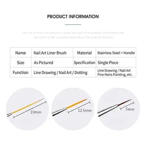 Professional nail art liner brushes with 7mm 12.5mm and 19mm ultra fine tip lengths