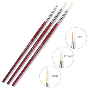 Set of 3 professional nail art liner brushes with 7mm, 12.5mm and 19mm fine tips