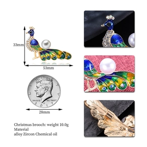 Elegant peacock brooch with colorful enamel zircons and pearls for luxury dress decor