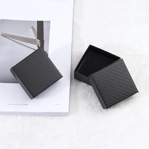 Black Square Jewelry Box Diamond Pattern Paper Flocked Lining For Ring Necklace Earring Storage Gift Case Organizer