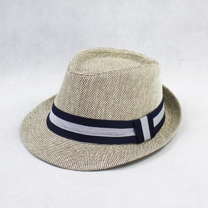 Fedora Straw Hat Paper Breathable Sun Protection Summer Beach Casual Striped Ribbon Decor For Men Women