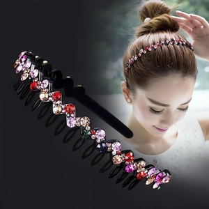 Women's wavy rhinestone headband with non-slip teeth showing stylish hair accessories